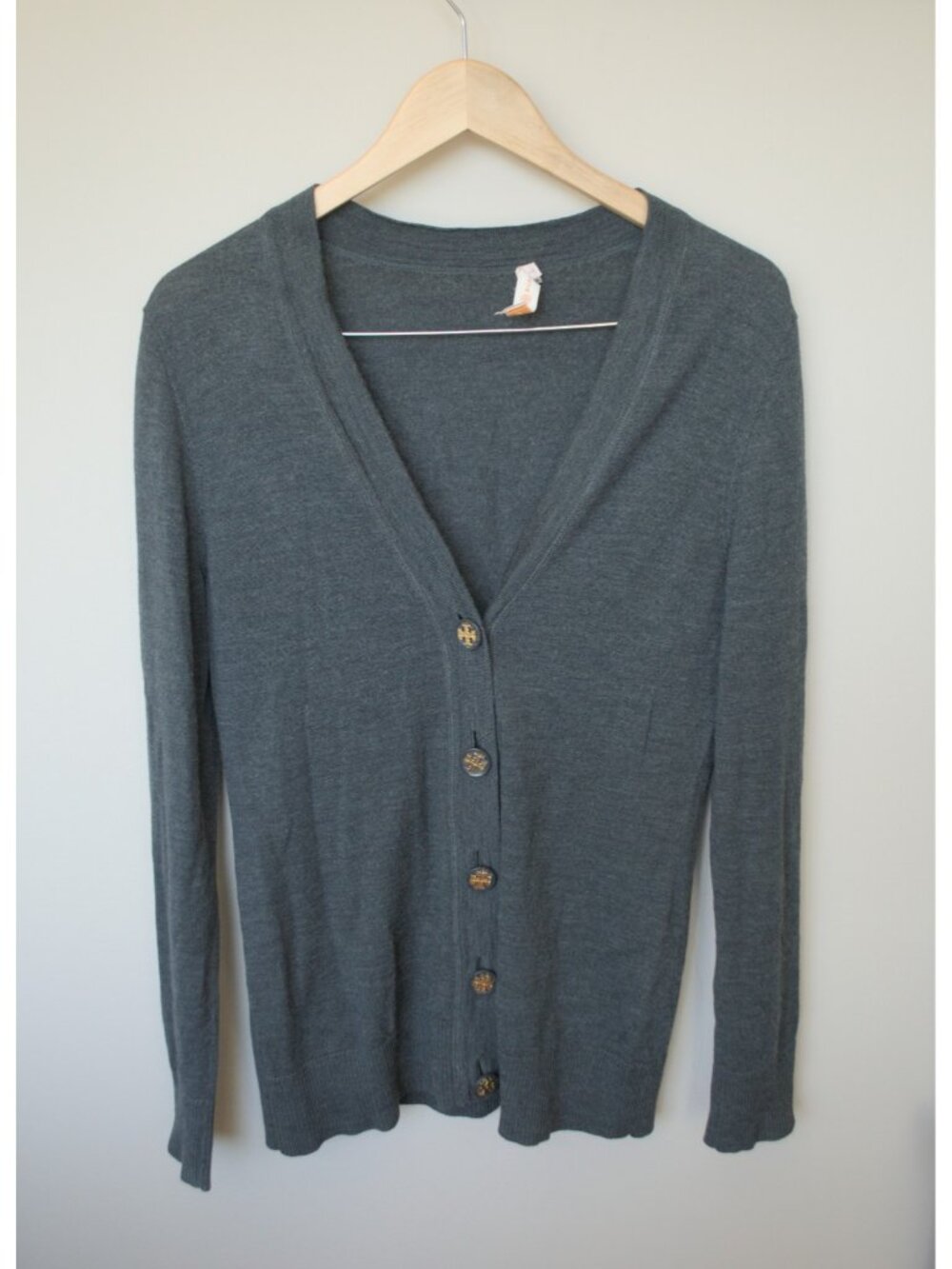 Tory burch charcoal gray merino wool cardigan